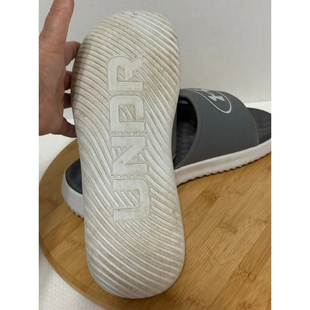 Under Armour Ignite VI Men Gray White Athletic Slide Sandals 3000337-024 Size 12